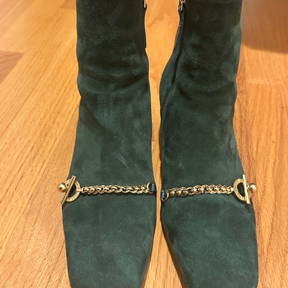 Green Ankle Boots with Chain Detail